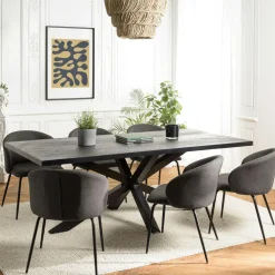 Tables À Manger Industrielles|Tables À Manger Rondes|BIHAR Table de repas ronde bois effet pierre rouille 120 cm