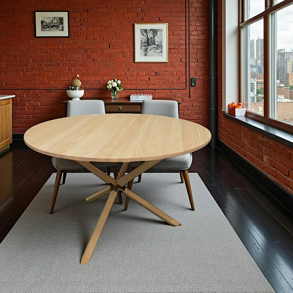 Tables À Manger Scandinaves|Tables À Manger Rondes|Baltic Table de Repas ronde Hévéa avec pieds en croix D120xH76cm