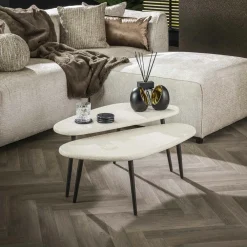 Tables Basses Design|Tables Basses Gigognes|TAJ Table de salon blanche en marbre composite forme ronde (lot de 2)