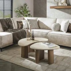 Tables Basses Gigognes|TAJ Table de salon blanche en marbre composite (lot de 2)