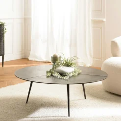 Tables Basses Rondes|ZALA Table de salon ronde métal noir mat dessiné