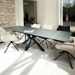 Tables À Manger Rectangulaires|Tables À Manger En Céramique|LOMBARDIE Table en céramique extensible pied étoile effet marbre noir 180-280 cm
