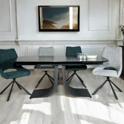 Tables À Manger Extensibles|LIGURIE Table en verre ondulé noir extensible 180-260 cm