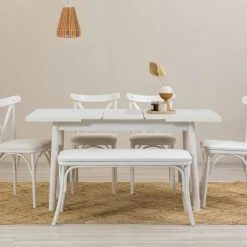 Tables À Manger Rectangulaires|Tables À Manger En Bois|ORINA Table extensible blanche, rangement intégré 130-165 cm