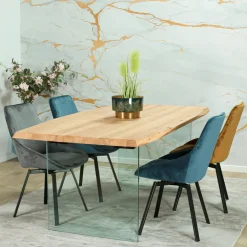 Tables À Manger Rectangulaires|Tables À Manger En Chêne|MESSINE Table extensible design en bois de chêne huilé et verre 200 cm