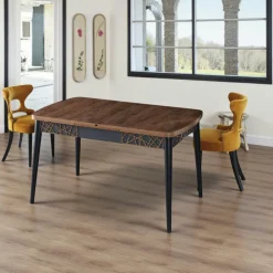 Tables À Manger Rectangulaires|Tables À Manger En Bois|LUNOR Table extensible effet noyer, pieds noirs 132-170 cm