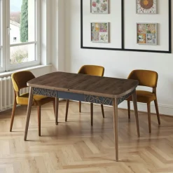 Tables À Manger Rectangulaires|Tables À Manger En Bois|LUNOR Table extensible effet noyer, pieds noirs 132-170 cm