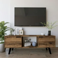 Tables À Manger Rectangulaires|Tables À Manger En Bois|ARDEN Table extensible effet noyer, pieds noirs 120-153 cm