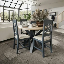 Tables À Manger Rectangulaires|Tables À Manger En Chêne|HOVE Table extensible en bois finition bleu profond 180-230 cm