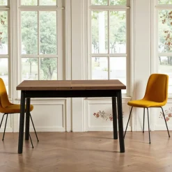 Tables À Manger Rectangulaires|Tables À Manger En Bois|ARDEN Table extensible noire plateau effet bois 120-153 cm