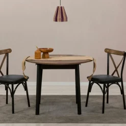 Tables À Manger Rondes|Tables À Manger En Bois|ARDEN Table extensible ronde effet noyer pieds noirs Ø100-131 cm