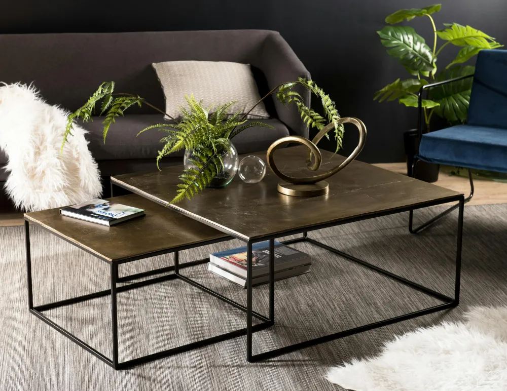 Bouts De Canapé En Métal|Bouts De Canapé Design|ZALA Table gigogne carrée dorée (2 pièces)