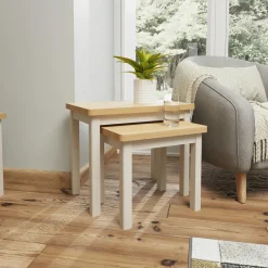 Bouts De Canapé En Bois|BATH Table gigogne en bois finition gris clair (lot de 2)