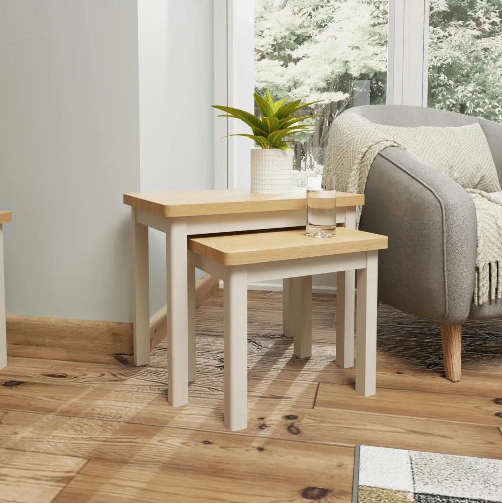 Bouts De Canapé En Bois|BATH Table gigogne en bois finition gris clair (lot de 2)