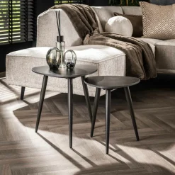 Univers Déco·Design Contemporain|Tables Basses Gigognes|GALWAY Table gigogne en céramique noire forme triangulaire (lot de 2)