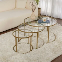 Sellettes En Métal|Tables D'Appoint Rondes|TULUM Table gigogne en verre - cadre noir (lot de 2) ⌀60 cm