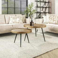 Sellettes En Métal|Tables D'Appoint Rondes|TRIBECA Table gigogne industrielle effet métal doré (lot de 2)