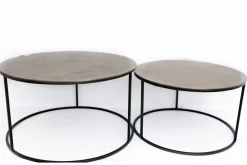 Tables Basses Gigognes| Table gigogne ronde en métal doré (lot de 2)