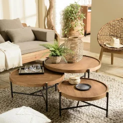 Tables Basses Gigognes|Swing Table gigogne ronde teck recyclé (2 pièces)