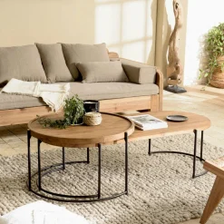 Tables Basses Gigognes|Swing Table gigogne ronde teck recyclé (2 pièces)