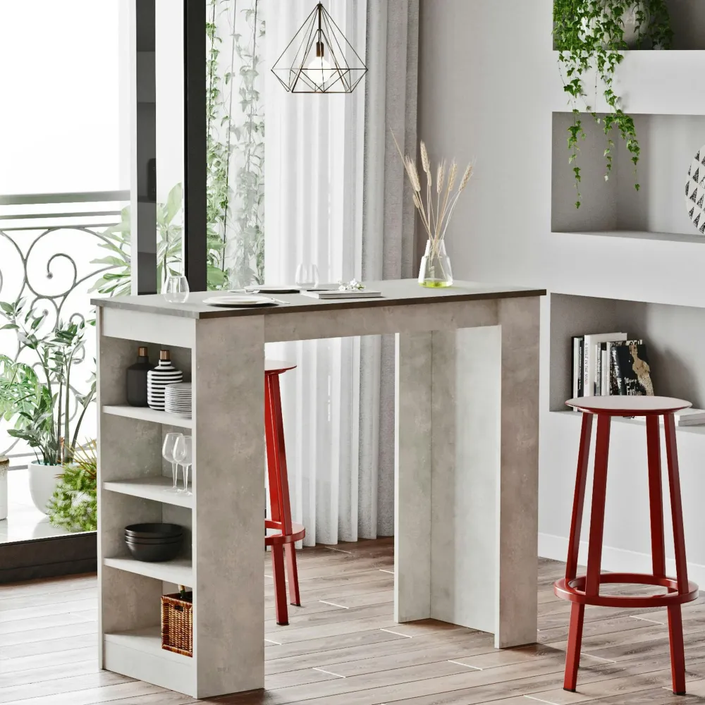 Meubles De Salle À Manger·Meubles Bar|MARFA Table haute blanche cuisine avec étagères intégrées