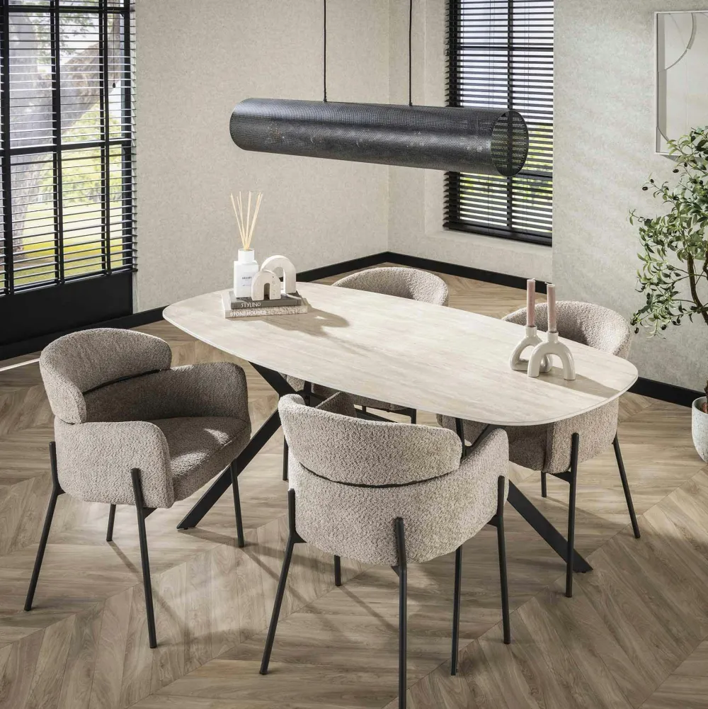 Tables À Manger En Céramique|ASCOLI Table murale 4 pers. céramique effet travertin 140 cm