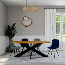 Tables À Manger En Chêne|Tables À Manger En Bois|RAGUSE Table ovale en chêne huilé avec pied central en métal noir 200 cm