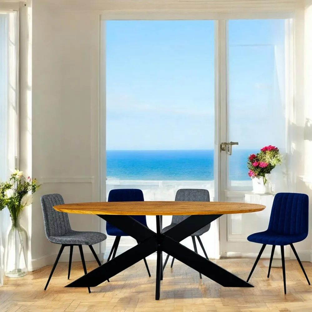 Tables À Manger En Chêne|Tables Pied Central|RAGUSE Table ovale en chêne huilé avec pied central en métal noir 240 cm