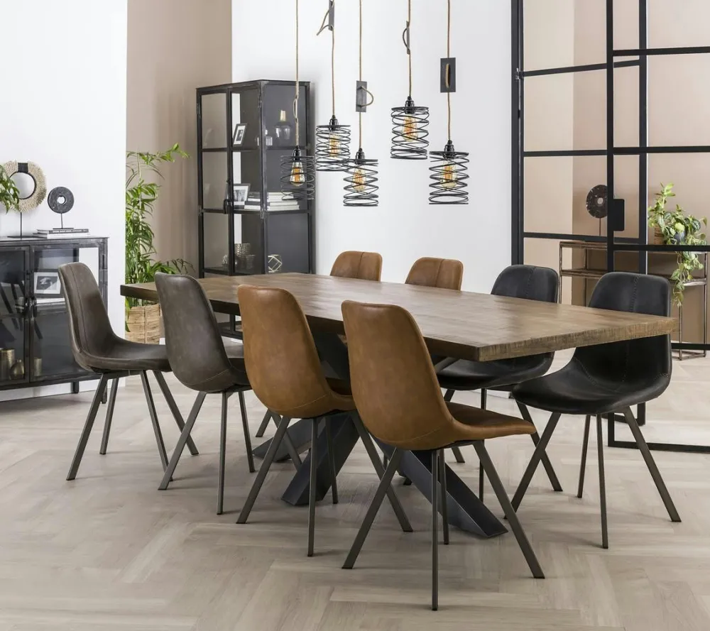 Tables À Manger Rectangulaires|Tables À Manger En Bois|Lucknow Table pied central bois de manguier 165 cm