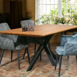 Tables À Manger Rectangulaires|Tables À Manger En Bois|BARBADE Table pied central bois recyclé teck 180 cm