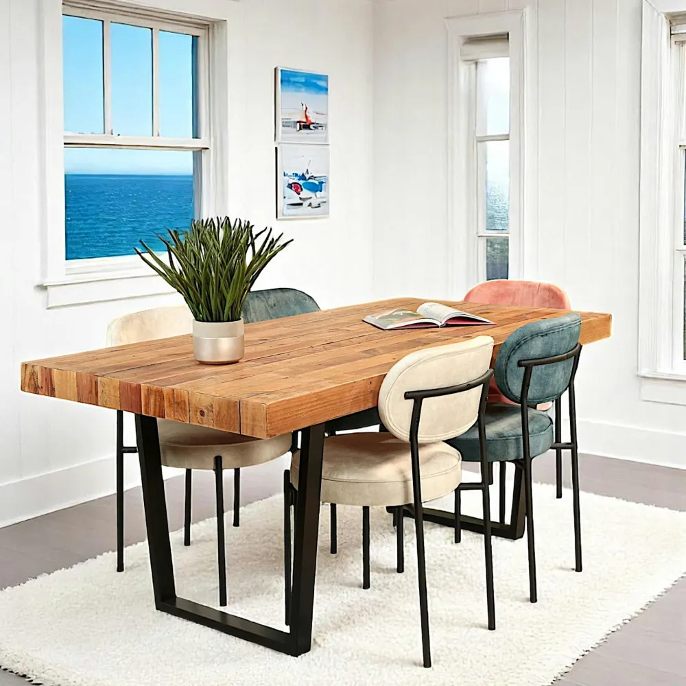 Tables À Manger Industrielles|Tables À Manger Rectangulaires|CANBERRA Table pied central en bois recyclé 200 cm