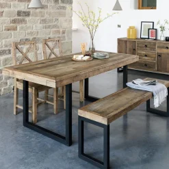 Univers Déco·Loft Industriel|Tables À Manger Industrielles|BRISBANE Table Repas Extensible Bois recyclé 180/240x90x77cm