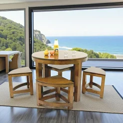 Tables À Manger Rondes|Tables À Manger En Bois|Maori Table repas ronde D100cm hévéa + 4 tabourets