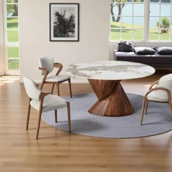 Tables À Manger Rondes|Tables À Manger En Céramique| Table ronde céramique pied conique bois marron ⌀160 cm ALDER