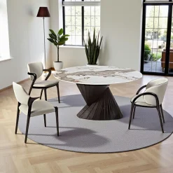 Tables À Manger Rondes|Tables À Manger En Céramique| Table ronde céramique pied conique bois noir ⌀160 cm ALDER