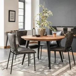 Tables À Manger Vintage|Tables À Manger Rondes|FAGA Table ronde en bois recyclé FSC motif chevron 120 cm