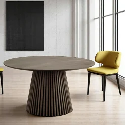 Tables À Manger Rondes|Tables À Manger En Bois|AMSTERDAM Table ronde en chêne brun avec piètement baguette ø140 cm