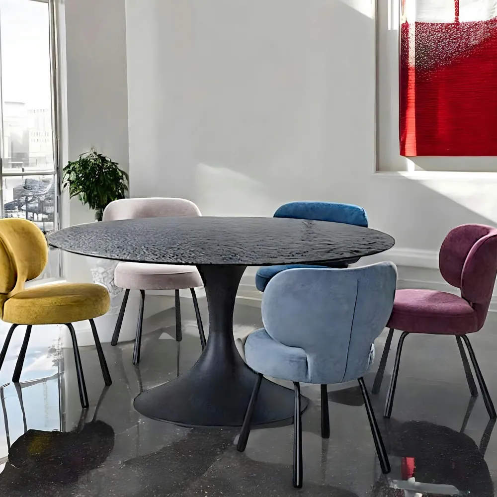 Tables À Manger Rondes|LIGURIE Table ronde en verre ondulé noir Ø 145 cm