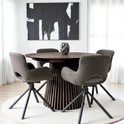 Tables À Manger Rondes|Tables À Manger En Bois|AMSTERDAM Table ronde extensible en chêne brun avec piètement baguette (2 rallonges incluses) ø120 cm / 160 cm / 200 cm