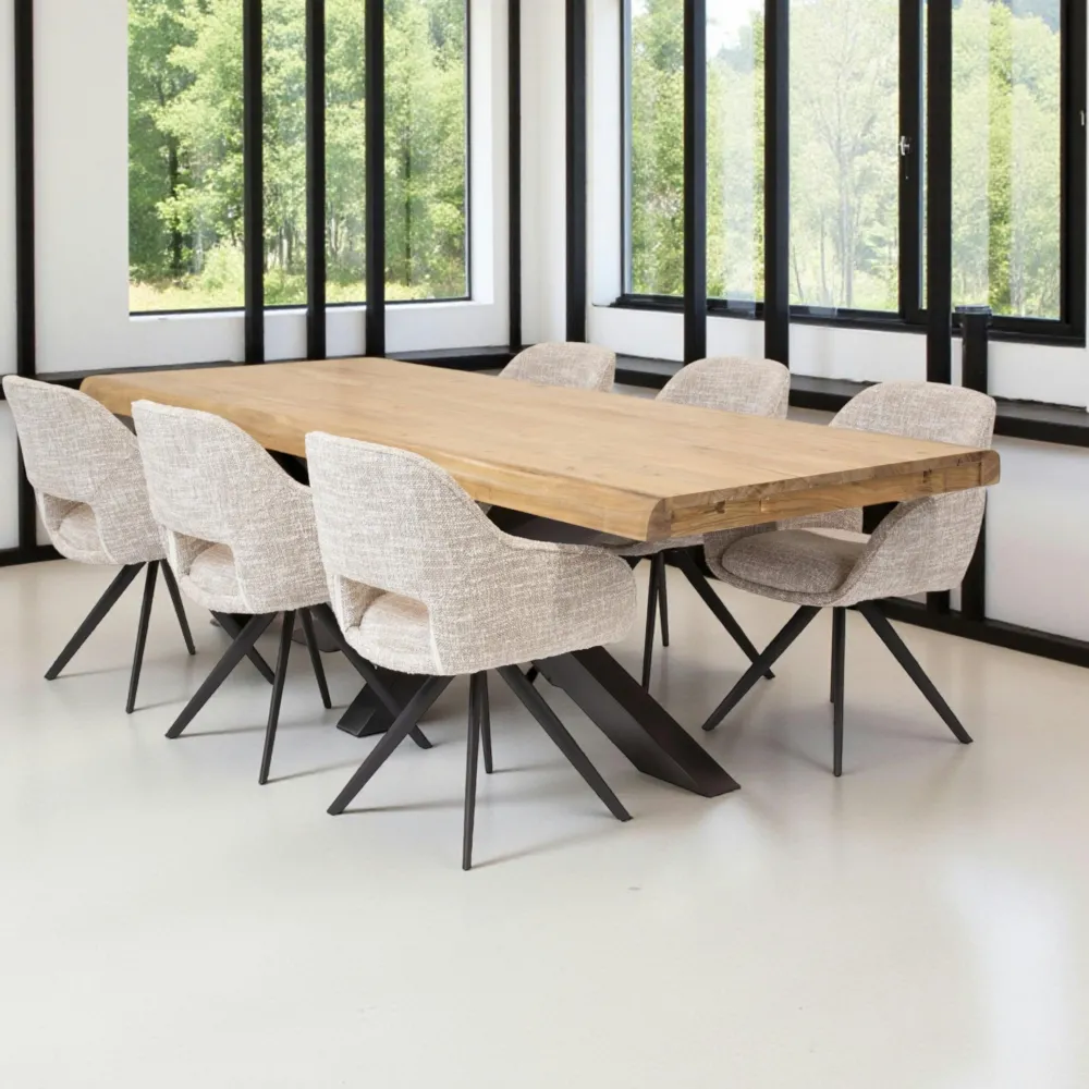 Tables À Manger En Bois|Tables À Manger Rectangulaires|Melbourne Table salle à manger bois massif pied mikado 200 cm