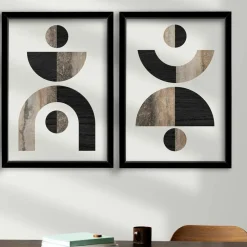 Tableaux / Toiles| Tableau abstrait géométrique noir et marbre (set de 2)