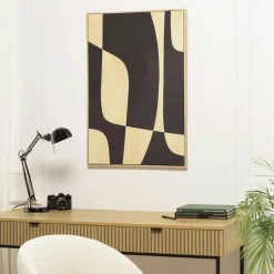 Tableaux / Toiles| Tableau abstrait impression noire et beige 63 x 93 cm