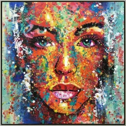 Tableaux / Toiles| Tableau abstrait jaune et gris formes métalliques cadre argent