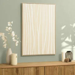 Tableaux / Toiles| Tableau blanc lignes abstraites peinture au sable 83 x 123 cm