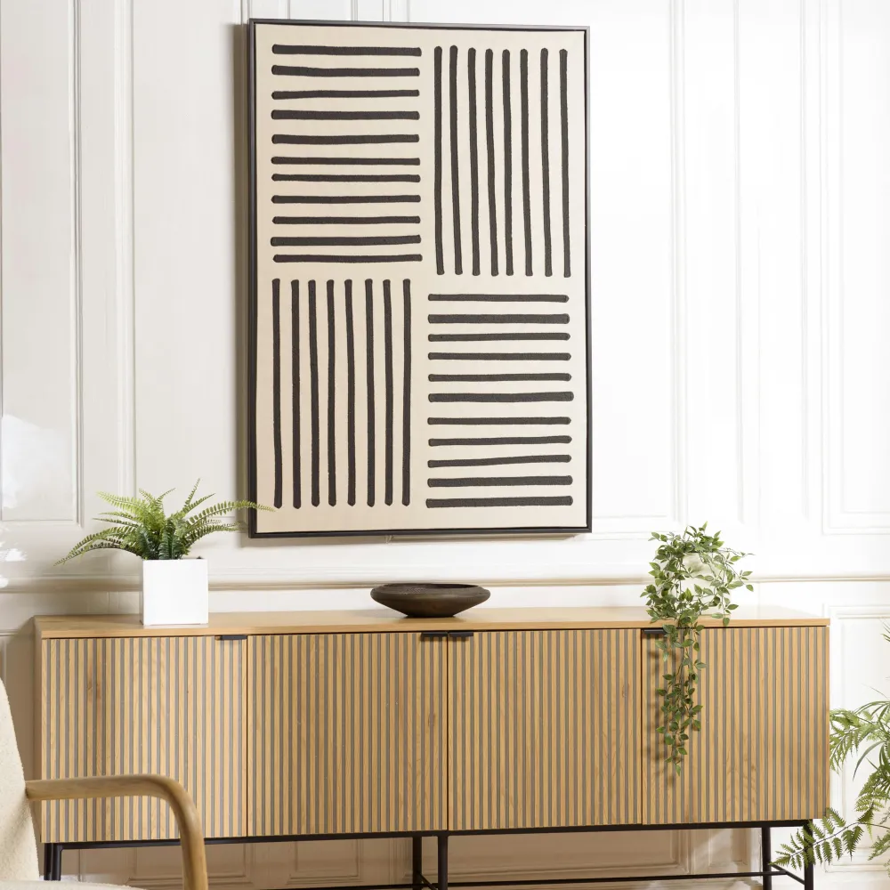 Tableaux / Toiles| Tableau écru traits noirs en relief 83 x 123 cm