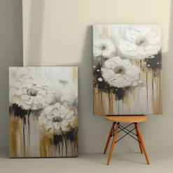 Tableaux / Toiles| Tableau de fleurs blanches en relief – déco murale moderne (set de 2)