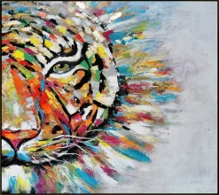 Tableaux / Toiles| Tableau de tigre coloré cadre doré