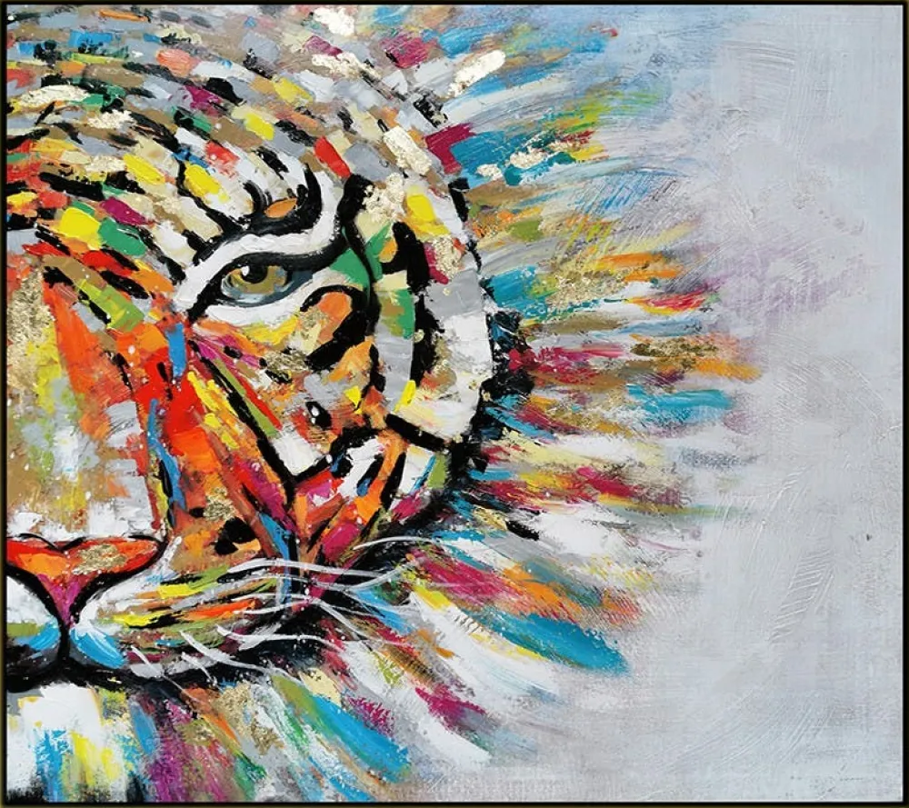 Tableaux / Toiles| Tableau de tigre coloré cadre doré