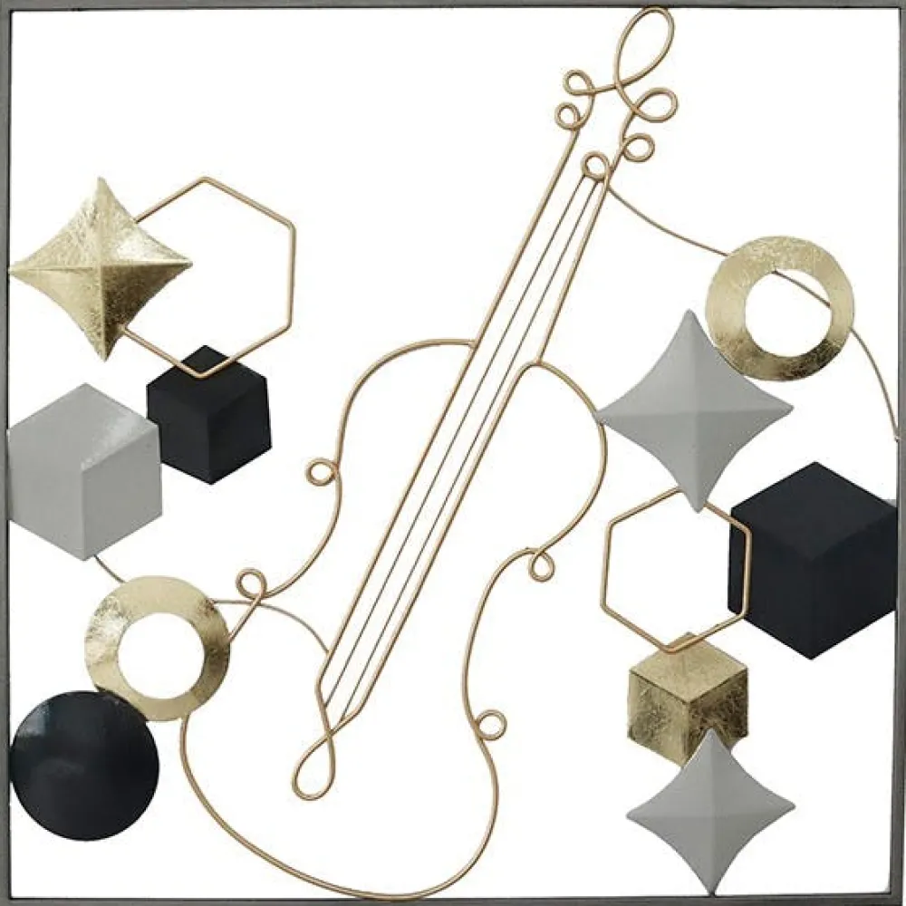 Décorations Murales| Tableau en métal violon tons noir, gris et or
