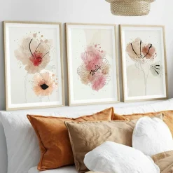 Tableaux / Toiles| Tableau floral aquarelle rose et beige – lot de 3